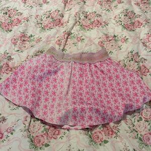 LoveShackFancy Pink and Gold Floral Skirt
